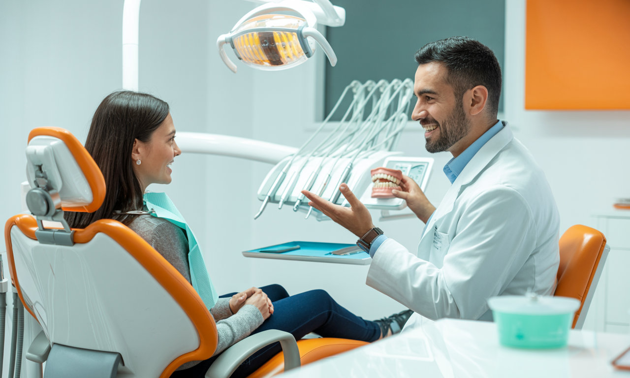 Halitosis Treatment: When to See a Halitosis Doctor Near You 10 A halitosis doctor near me explains oral health with a teeth model during a consultation.