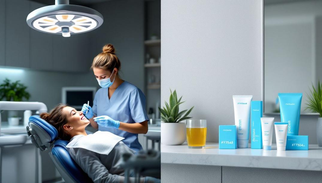A dental professional providing a teeth whitening treatment.