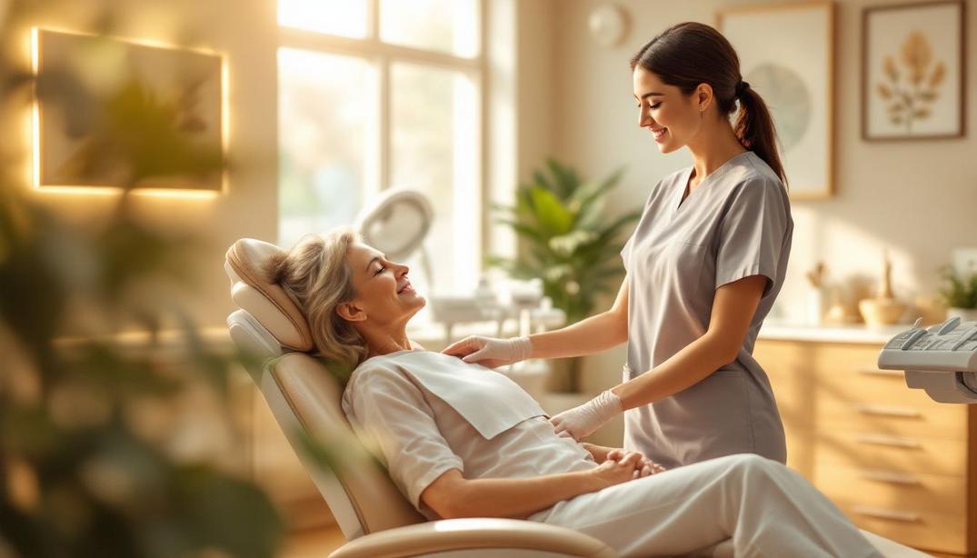 Sedation Dentistry: Overcoming Dental Anxiety with Ease 5 A dentist comforting a relaxed patient in a serene and well-lit dental clinic.