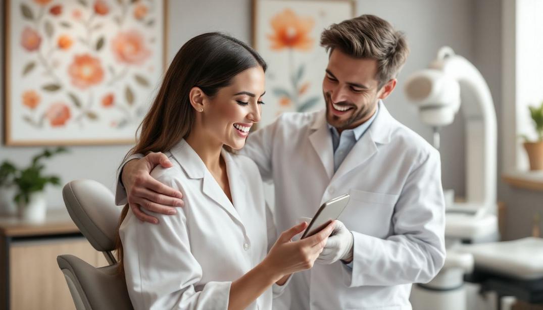 Smile Makeovers: How Cosmetic Dentistry Can Boost Your Confidence 7 Two dentists reviewing patient treatment details and smiling confidently.