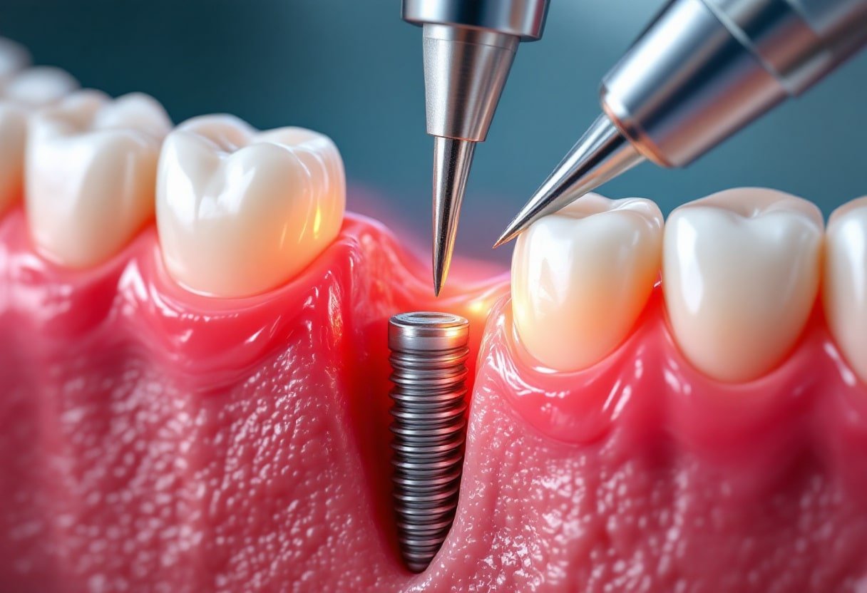 Dental Implant Myths Debunked: What’s Fact vs. Fiction? 1 Close-up of a dental implant procedure with precision tools.